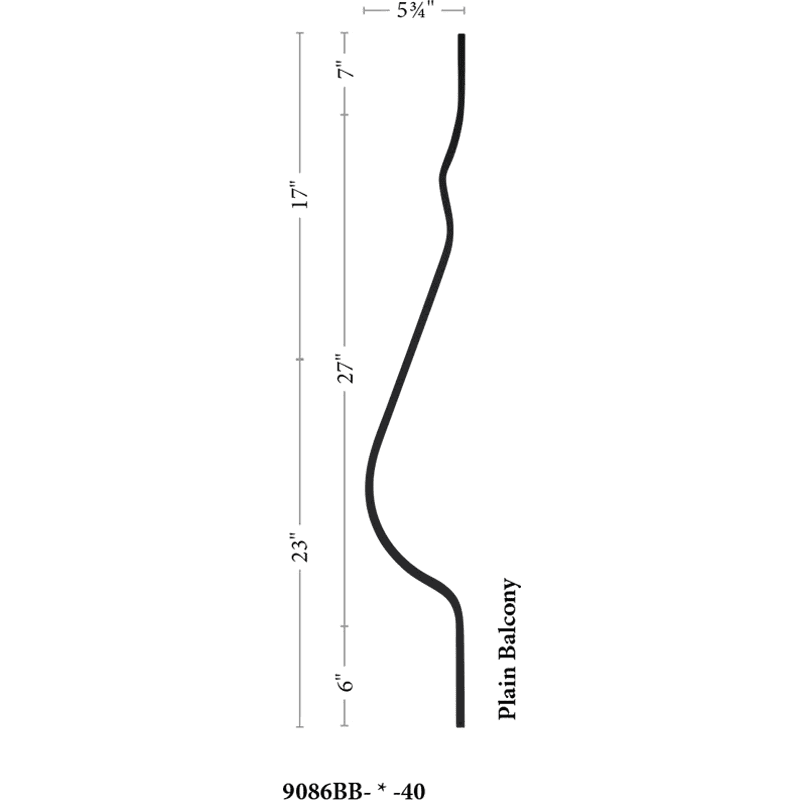 9086BB Balcony Baluster 1/2 Inch Bar view 2