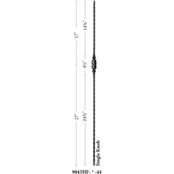 9045HF Single Knob hammered Face Iron balusters 9/16"