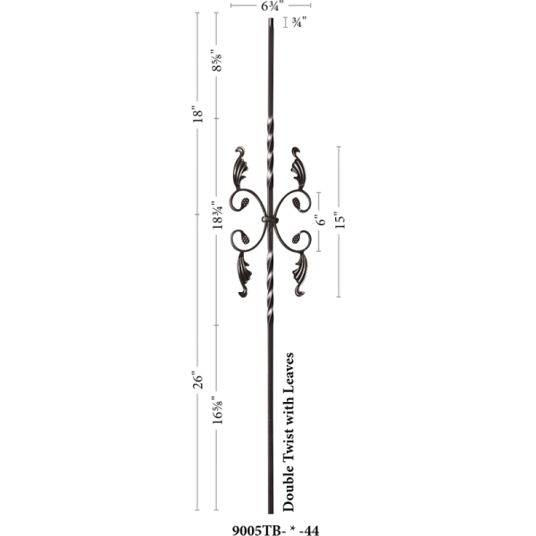 9005TB Double twist with leaves Iron balusters 1/2" bar
